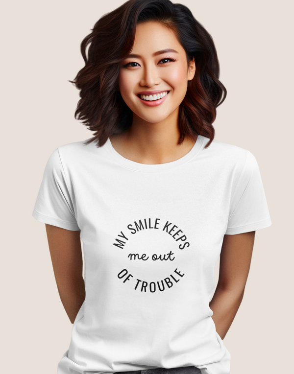 Women's Softstyle Tee - 'My Smile Keeps Me Out of Trouble'
